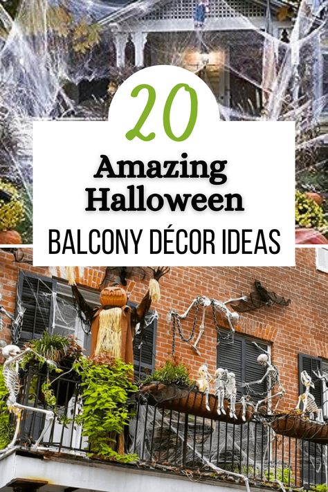 The spooky season is upon us, and it can only mean one thing: Halloween balcony décor! You can have some real fun with Halloween decorations, and balconies give you the chance for extra spooky themes. So, whether you’re going for fall vibes, pure spooky, a classy or elegant approach, or a mix, here are 20 ideas for apartment balcony Halloween decorations. Halloween Balcony Decoration Ideas, Halloween Decorations Outdoor Apartment Patio, Halloween Deck Decorating Ideas, Skeletons On Balcony, Halloween Decorations Outdoor Balcony, Halloween Decorations For Apartments Balcony, Balcony Autumn Decor, Apartment Patio Halloween Ideas, Balcony Halloween Ideas Apartment