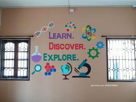 Classroom Door Ideas Science, Science Lab Decoration Ideas, Science Wall Art Classroom, Science Hallway Decorations, Science Classroom Door Decorations, Biology Lab Decoration Ideas, Science Exhibition Decoration, School Exhibition Decoration Ideas, Science Door Decorations Classroom