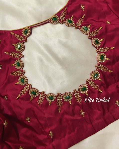 Customised Beautiful Elegant Aari Work By Elite Bridal ❤️‍🔥 Back Aari Work Blouse, Merun Colour Aari Blouse Design, Aari Work On Blouse, Maggam Work Blouse Designs Bridal, Cutwork Maggam Work Blouses, New Aari Work Blouse Designs, Exclusive Blouse Designs, Modern Blouse Designs, Dress Designs For Stitching