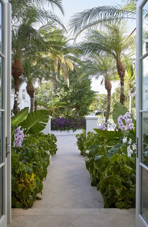 Tour a Classic Palm Beach Estate Reimagined by Redd Kaihoi – Frederic Magazine Florida Mansion, Stair Gallery, Palm Beach Style, Custom Shades, Palm Beach Gardens, Beach Living, Tropical Landscaping, Beach Landscape, Garden Stool