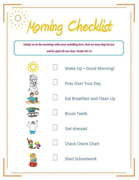 Free printable morning checklist for homeschoolers!  | Homeschool morning checklist for kids Homeschool Morning Routine, Behavior Chart Toddler, Morning Checklist, Free Homeschool Curriculum, School Morning, Toddler Homeschool, Toddler Behavior, Homeschool Crafts, Homeschool Tips