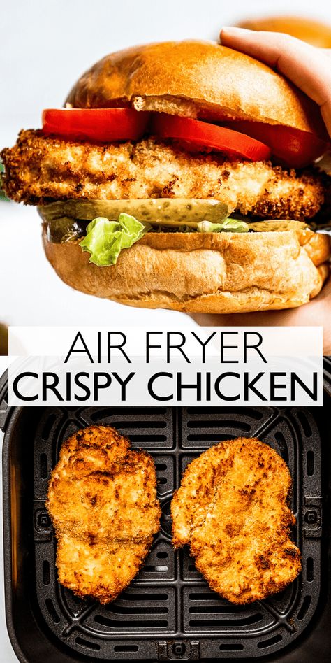 Make this Crispy Air Fryer Chicken for the perfect crispy chicken sandwich, or to use as a simple main course. Juicy and well-seasoned, this easy fried chicken is sure to be a hit. Air Fryer Chicken Thigh Sandwich, Protein Fried Chicken, Easy Chicken Sandwich Recipes Simple, Air Fryer Crispy Chicken, Crispy Chicken Sandwich, Crispy Air Fryer Chicken, Easy Fried Chicken, New Air Fryer Recipes, Air Fryer Recipes Snacks