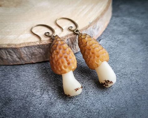 Morel Merry Mushroom Earrings is Weird Funny Quirky Magic | Etsy Mushrooms Earrings, Funny Fairy, Moana Necklace, Merry Mushroom, Cottagecore Earrings, Morel Mushrooms, Cottagecore Jewelry, Weird Funny, Mushroom Jewelry