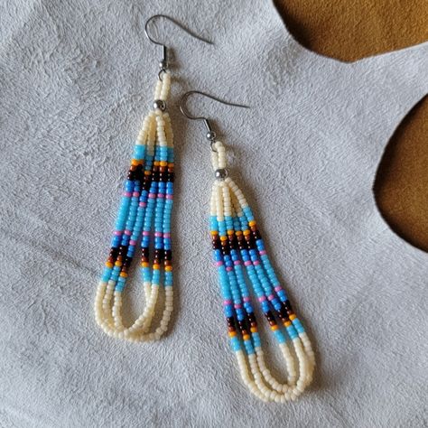 Beading Patterns Free Native American Bracelets, Native American Feather Earrings, Native Bead Earrings, Beading Patterns Free Native American Earrings, Native Beading Patterns Tutorials, Western Beaded Earrings, Bead Loom Patterns Native, Seed Bead Patterns Free Earrings, Native American Beadwork Earrings