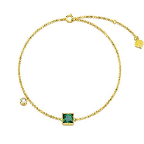 PRICES MAY VARY. Material--Made of solid 14k gold(au585) is Nickel-free and Lead-free, Hypoallergenic to sensitive skin. Design--14k solid gold bracelet with princess cut simulated green emerald, paired with a dangly cz stone, shiny and elegant, ideal gifts for her. Dimension--created green emerald about 6mm(stone 5mm); Cubic Zirconia: 4mm(stone 3mm); Chain: Adjustable Cable Chain (6.5'' + 2'' extender). Package: Gift Box. Suitable Gift--Dainty yellow gold bracelet is suitable for Birthdays, Mot Solid Gold Bracelet, Green Bracelet, Skin Design, Emerald Bracelet, Yellow Gold Bracelet, Green Emerald, Bracelet For Women, Cz Stone, Princess Cut