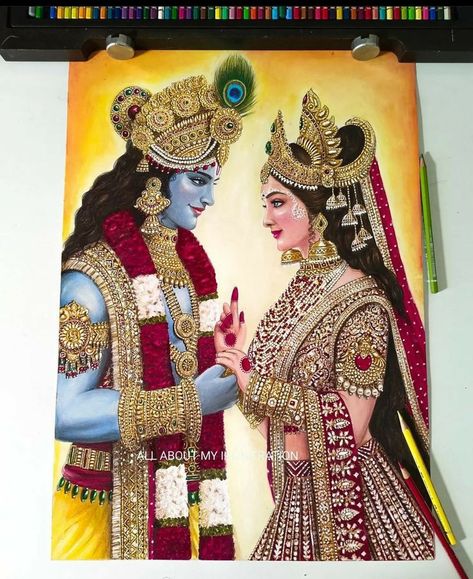 Radha Art Paintings, Laxmi Narayan Painting, Radharani Painting, Laxmi Ji Drawing, Radha Ji Drawing, Krishna And Radha Drawing, God Painting Canvas, Radhe Krishna Painting Canvas, Krishna And Radha Painting