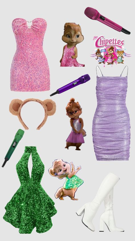 the chippettes halloween costume inspo #halloween #aesthetic #inspo #costume #alvinandthechipmunks #chippettes Trio Halloween Costumes Chipettes, Diy Chipettes Costumes, Lizzie Mcguire Cartoon Costume, Brittany Chipette Costume, Halloween Costumes Lizzie Mcguire, Chipettes Costume, Doc Mcstuffins Costume, Cartoon Halloween Costumes, 2000s Cartoons