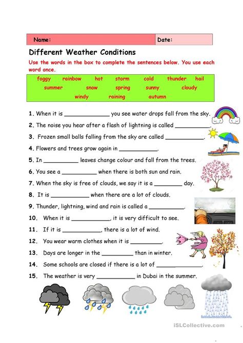 Weather Esl, Weather In English, Weather Questions, Weather For Kids, Teaching Weather, Kinds Of Weather, Seasons Worksheets, Weather Worksheets, Weather Vocabulary