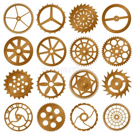 Set of vector design elements - watch gears royalty free illustration Wooden Gear Clock, Clock Gears, Wooden Gears, Watch Gears, Steampunk Gears, Clock Parts, 3d Laser, Wooden Clock, Steam Punk