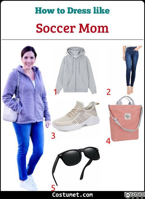 Soccer Mom Costume for Cosplay & Halloween Soccer Mom Outfits Fall, Soccer Mom Halloween Costume, Stereotypical Mom Outfit, Soccer Mom Outfit Spirit Week Ideas, Soccer Mom Dress Up Day, Soccer Mom Spirit Day, Bbq Dad Vs Soccer Mom Outfit Spirit Week, Soccer Mom Costume, Soccer Mom Fashion