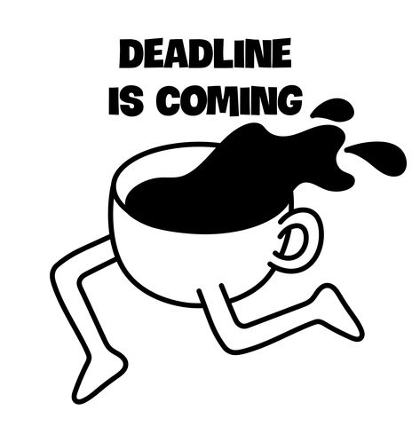 coffee & deadline is coming is a simple illustration it's so funny for all people who are working and struggling and enjoying deadlines at the same time. And of course, we can't live without coffee. Funny Coffee Illustration, Clean Illustration Style, Coffee Drinking Illustration, Cold Coffee Illustration, Coming Soon Coffee Shop, Office Illustration Design, Coffee Drawing Simple, Cute Coffee Illustration, Drink Coffee Illustration