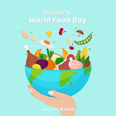 Worldwide food day bowl of delicious mea... | Free Vector #Freepik #freevector Hari Gizi, World Food Day, Outdoor Catering, World Vegan Day, Vegetable Cartoon, Food Day, Fruit Icons, Eid Crafts, Nutritious Food