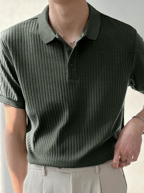 Mens Knitted Rib Pullover Golf Polo Shirt SKUJ37706 – INCERUNMEN Men Knitted Shirt, Cool Man Outfit, Polo Mens Outfits, Green White Outfit Men, Ribbed Shirt Men, Polo Boy Aesthetic, Men's Fashion 2023, T-shirts For Men, Mens Old Money Aesthetic