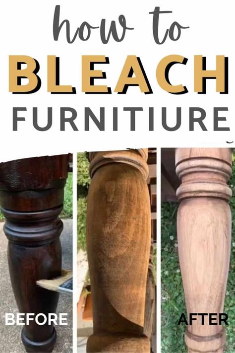 The easiest way to bleach wood furniture! Check out this recipe for homemade wood bleach plus see this bleached wood before and after! You'll love these painted nightstands with bleached wood legs. Plus get more great furniture makeover ideas! Bleach Furniture, Bleach Wood Furniture, Wood Bleach, Bleach Wood, Restauration Hardware, Farmhouse Thrift Store Makeovers, Bleached Wood, Furniture Fix, Dekor Diy