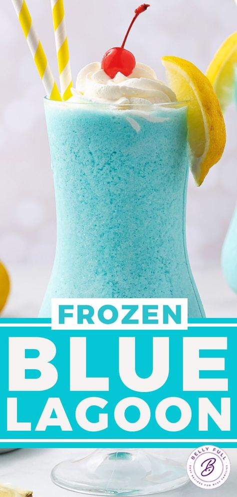 Frozen Blue Hawaiian Drink, Virgin Frozen Drinks, Frozen Adult Drinks, Frozen Drinks Nonalcoholic, Blue Lagoon Drink Recipe, Drinks Slushies, Alcohol Slushies, Frozen Alcoholic Drinks, Blue Lagoon Drink