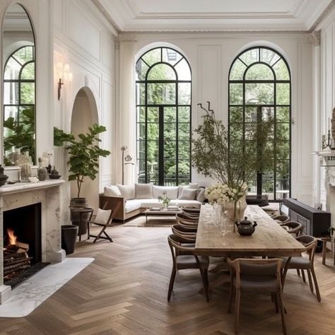 Beautiful Interior Design Dream Homes, Dream Dining Room Aesthetic, Rustic Elegant Interior Design, Parisian Interior Dining Room, Luxury Home Finishes, French Colonial Interior Design, French Modern Home Interiors, Elegant House Interior, Mansion Dining Room