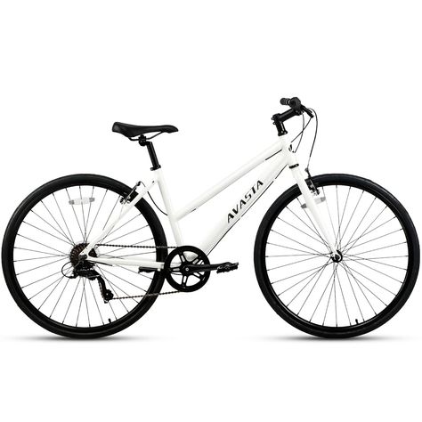 AVASTA Road Hybrid Bike for Women, Lightweight Step Throught 700c Aluminum Alloy Frame City Commuter Comfort Bicycle, 7-Speed Bike For Women, Vertical Bike Storage, Hybrid Bikes, Hybrid Bicycle, Vertical Bike, White Bike, Single Speed Bike, Mountain Bike Frames, Specific Person