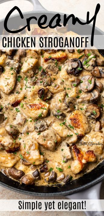 Creamy Chicken Stroganoff, Mushroom Stroganoff Recipe, Chicken Stroganoff, Stroganoff Recipe, Chicken Main Dishes, Chicken Recipes Casserole, Chicken Dishes Recipes, Cast Iron Skillet, Iron Skillet