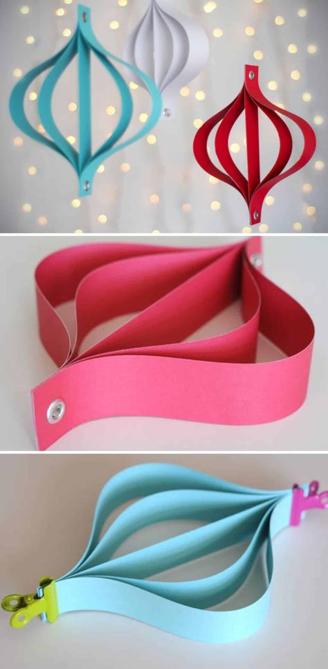 20 Hopelessly Adorable DIY Christmas Ornaments Made from Paper - We’ve found an impressive collection of Christmas tree ornaments that you can make yourself from paper, but thankfully, unlike origami, most of them include a few other tools or techniques to make life a bit easier for you. We love recycling and upcycling, so this is a great way to make use of what you may already have laying around as scrap. #diy #Christmas #crafts #ornaments How To Make A Paper Christmas Tree For The Wall, Christmas Tree Decoration Craft For Kids, Christmas Paper Balls, Card Stock Christmas Decorations, Recycled Paper Christmas Decorations, Hanging Paper Christmas Decorations, Oragami Christmas Decorations Easy, Diy Cheap Christmas Ornaments, Christmas Paper Crafts Printable