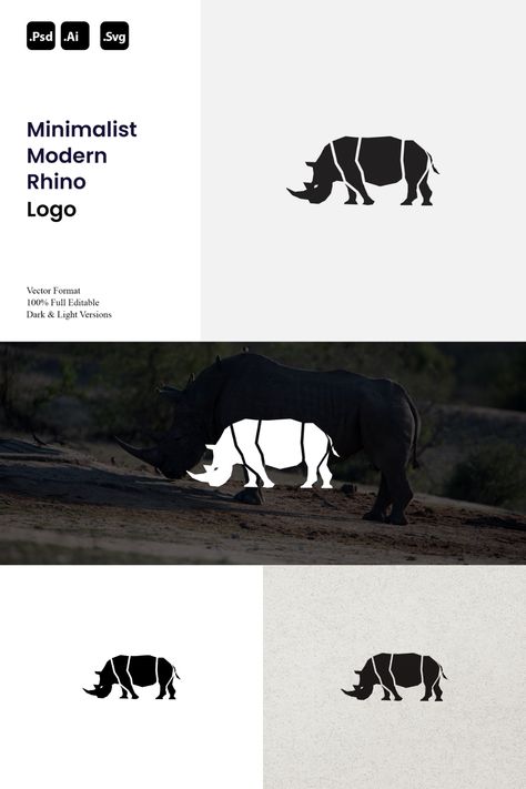 Minimalist Modern Rhino Logo  Perfect for:  - Wildlife Conservation Organizations - Outdoor Adventure Brands - Sports Teams - Modern and Bold Identities.  Style Attributes:  - Minimalist - Modern - Simple.  You'll receive:  - ✅ 100% Resizable vector logo - 🎨 Easily customizable colors - 🖌 AI, PSD & SVG files.  Need customization or other formats? Contact us for personalized assistance. Harness strength in simplicity with our Minimalist Modern Rhino Logo. Rhino Logo Design, Wildlife Logo, Rhino Logo, Adventure Branding, Tattoo Time, Logotype Typography, Logo Minimalista, Time Tattoos, Wildlife Conservation