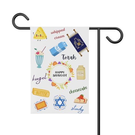 "Due to supply chain issues this flag isn't guaranteed to arrive by Shavuot This Happy Shavuot garden banner is a festive way to decorate your walkway, garden path and flower bed. This garden banner is a welcome, if not unexpected, addition to your Shavuot celebrations. There aren't many options for Shavuot decorations, but our Shavuot line is a great place to start. Get this for yourself or give as a gift. * perfect for the garden, yard, walkway  * hostess gift * housewarming gift  Made with 10 Happy Shavuot, Walkway Garden, Yard Walkway, Garden Banner, Blank Banner, Spring Into Action, Jewish Holiday, Gift Housewarming, Garden Path