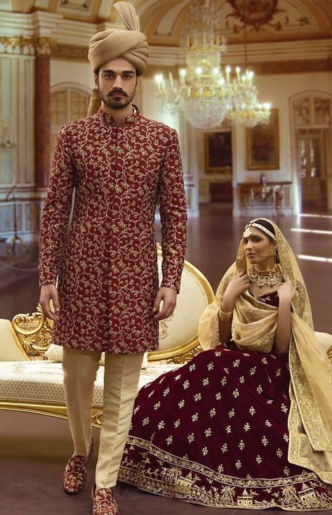 #RiciMelion #FinestMenswear #Luxury #Fashion #Bespoke #Suits #Sherwani #PrinceCoat #Reception #Wedding #Groom #Bespoke #FashionPakistan #Tailoring Maroon Sherwani, Large Men Fashion, Formal Dress For Men, Indian Groom Dress, Man Dress Design, Sherwani For Men Wedding, Eastern Wear, Groom Dress Men, Wedding Outfits For Groom