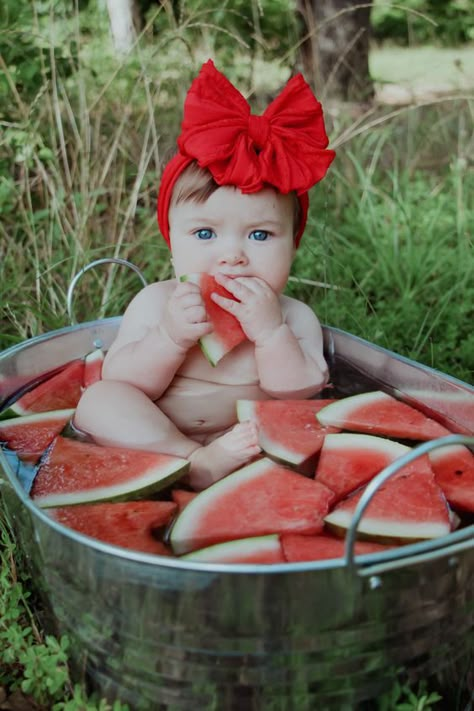 Summer Baby Photoshoot, 6 Month Photoshoot, Watermelon First Birthday, 6 Month Baby Picture Ideas, 6 Month Photos, First Birthday Photography, Baby Milestones Pictures, Month Photos, Monthly Baby Pictures