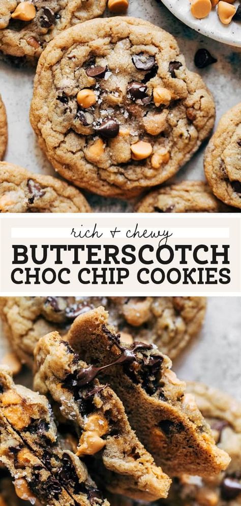 These are the BEST butterscotch chocolate chip cookies! They're crispy on the outside and gooey and chewy on the inside. The recipe also includes chopped pecans and flaky sea salt to balance out the sweetness of the butterscotch. Meaning they're absolute perfection! #butterscotch #cookies #chocolatechipcookies #cookierecipe #butternutbakery | butternutbakeryblog.com Butterscotch Chocolate Chip Cookies, Butterscotch Chip Cookies, Butternut Bakery, Butterscotch Cookies, Chippers, Butterscotch Chips, Best Chocolate, Chopped Pecans, Healthy Dessert