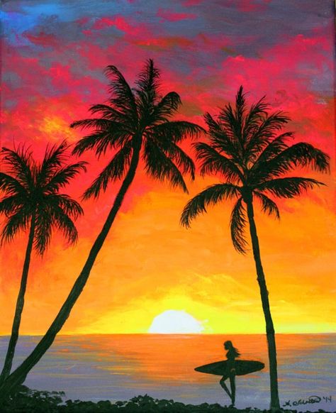 Extremely Beautiful Pastel Watercolor Paintings Sunset Painting Easy, Surfer Painting, Surfer Art, 2022 Goals, Florida Decor, Easy Landscape Paintings, Beautiful Landscape Paintings, Night Sky Painting, Mountain Landscape Painting