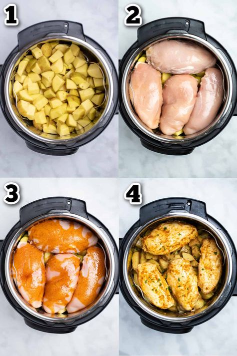 Instant Pot Chicken and Potatoes is the perfect weeknight meal, made with buttery gold potatoes, chicken breast, spices, broth, and olive oil, ready in under 30 minutes! Insta Pot Chicken Dinners, Instant Pot One Pot Chicken Recipes, Chicken Recipes In The Instant Pot, Garlic Chicken Recipes Instant Pot, Instant Pot Chicken And Potatoes Recipes Easy, Instant Pot Chicken Easy, Chicken And Spinach Instant Pot, Chicken Potatoes Instant Pot Recipes, Instant Pot Recipes Chicken And Potatoes