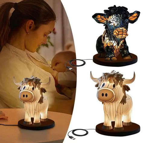 Brighten up your room with the charming highland cow design of this LED lamp. With an energy-saving light bulb and the convenience of being portable and easy to charge, this lamp can be widely used in any setting.Material: resinList:1 pcs * highland cow led lampSee more product details1.Stylish highland cow design: Its Highland Cow Bedroom Decor, Cow Bedroom Ideas, Cow Lamp, Highland Cow Nursery, Bedroom Western, Highland Cow Decor, Cow Things, Light Nightstand, Western Lamps