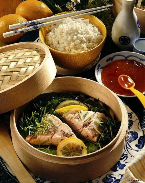 Fish From The Bamboo Basket Recipe Bamboo Steamer Recipes, Steamed Dumplings, Lemon Salmon, Steamer Recipes, Bamboo Basket, Group Meals, Dim Sum, Veggie Recipes, Tasty Dishes