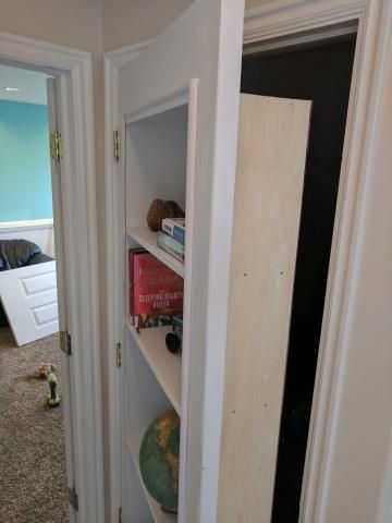 Weekend project Hidden Bookshelf Door, Hidden Door Bookcase, Bookshelf Door, Bookcase Door, Hidden Spaces, Safe Room, Hidden Rooms, Attic Storage, Attic Renovation