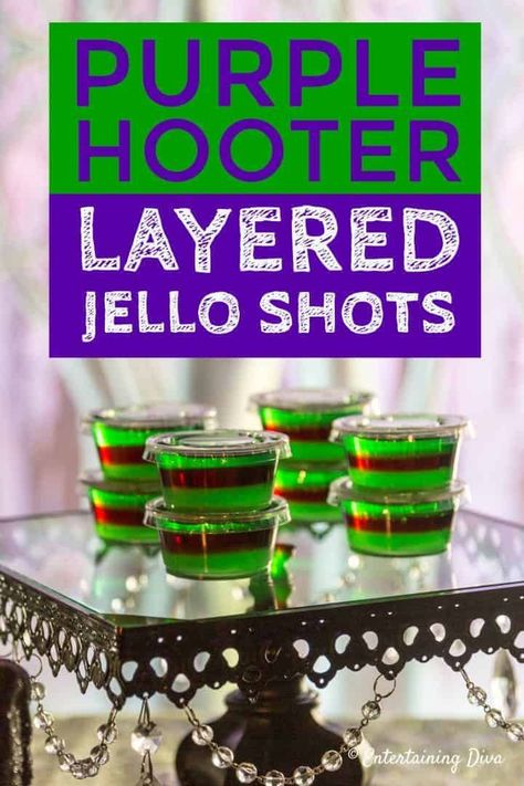 This green and purple layered jello shots recipe is made using the flavors of the Purple Hooter cocktail so they taste as good as they look. #fromhousetohome #jelloshots #cocktails #partyideas #drinks #greenjelloshots #halloween #jelloshots #purplejelloshots #vodkajelloshots #halloweenideas Blue Jello Shots, Best Jello Shots, Jello Shots Vodka, Jello Shots Recipe, Jello Shot Cups, Maleficent Party, Halloween Jello Shots, Halloween Jello, Maleficent Halloween