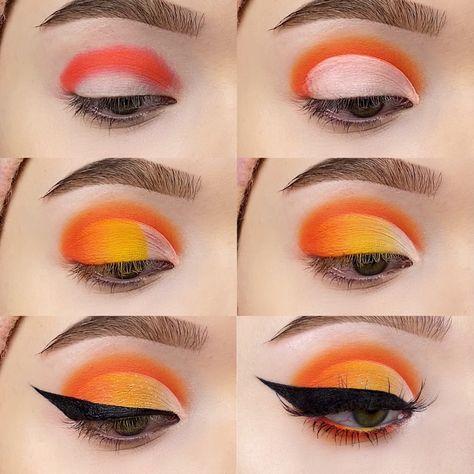 Creepy Eye Makeup, Mickey Makeup, Fall Makeup Ideas, Halloween Eyeshadow, Orange Eye Makeup, Holloween Makeup, Vampire Bride, Makeup Pictorial, Orange Makeup