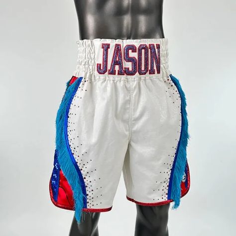 Boxing Fashion, Boxing Trunks, Sequin Flats, Boxing Shorts, Blue Tassel, Boxing Workout, Vintage Shorts, Vintage Sports, Muay Thai