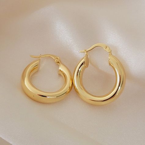 Gold Hoops Earrings, Thick Gold Hoop Earrings, Thick Gold Hoops, Earring Minimalist, Chunky Gold Hoop Earrings, Thick Hoop Earrings, Earring Hoop, Huggie Earring, Chunky Hoop Earrings