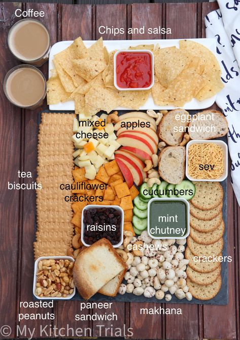 Tea time snack platter – My Kitchen Trials Tea Time Charcuterie Board, Vegetarian Indian Charcuterie Board, Indian Snack Recipes Tea Time, Indian Snack Board, Salad Platter Ideas, Indian Charcuterie Board, Mezzo Platter, Savoury Platter, Sweet Platter