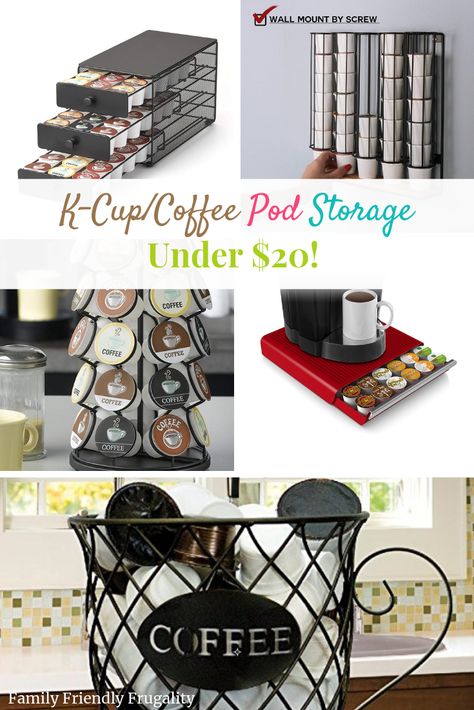 K-Cup or Coffee Pod Storage Ideas for Less Than $20 (Cheapest On Sale For Just $11!) Cute K Cup Storage Ideas, K Cups Storage Ideas, Keurig Coffee Pod Storage, Keurig Storage Ideas, Kpod Storage, Coffee Pod Holder Ideas, Kerig Cups Storage Ideas, Ideas For Kcup Storage, Diy Kcup Pod Holder