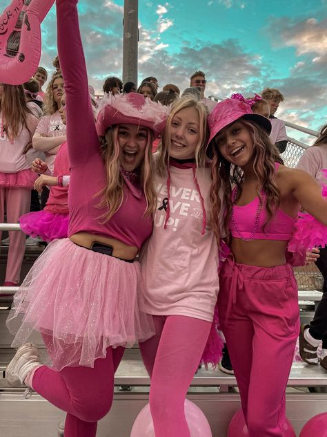 Pink Out Outfit Ideas Football, Pinkout Ideas Outfits Football Game, Pink Out Pep Rally Outfits, Pink Outfits Football Game, Pinkout Football Game, Football Game Outfit Inspo High School, Pink Out Football Game Outfits Cold, Pink Day Spirit Week, Pink Out Outfits Spirit Week