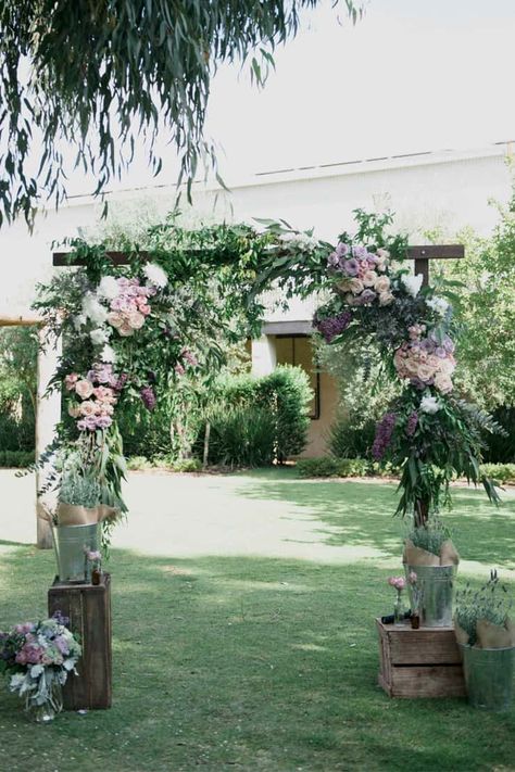 Laura & Rob’s Rustic Lavender Winery Wedding Ceremony Arbour, Flowers Garland, Lavender Wedding Flowers, Rustic Wedding Ceremony, Court Wedding, Sage Wedding, Rustic Wedding Flowers, Wedding Ceremony Flowers, Ceremony Flowers