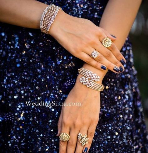 Bracelet Photoshoot Ideas, Diamond Jwellary, Bracelet Photoshoot, Diamond Kada, Ring Yellow Stone, Yellow Stone Ring, Silver Cuff Bracelets, Bridal Diamond Necklace, Diamond Bangles