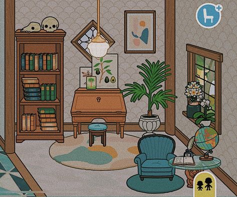 Toca Boca Room Ideas Office, Toca Boca Misty Cottage House Ideas, Toca Boca Room Ideas Misty Cottage, Misty Cottage Toca Boca, Toca Boca Misty Cottage Ideas, Toca Boca Office Ideas, Hogwarts Themed Bedroom, Toca Boca House Ideas, Toca Boca House