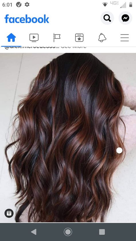 Chocolate Brown Hair With Red Balayage, Dark Auburn Hair Color Brown, Fall Lowlights For Brunettes, Hot Chocolate Hair, Hair Color Suggestions, Dark Copper Balayage Brunette, Rich Brown Hair, Baylage Hair, Mahogany Hair