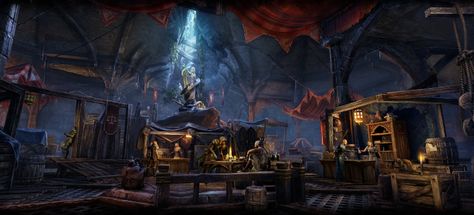 Thieves Den at Abah's Landing in Hew's Bane (ESO loading screen) Thieves Guild, Adventurer's Guild, Elder Scrolls Art, Elder Scrolls Online, The Elder Scrolls, Minecraft Creations, Fantasy Inspiration, Elder Scrolls, Fantasy Games