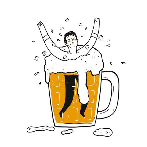 Hand drawn happy man in glass of beer Happy Men's Day, Beer Logo Design, Beer Drawing, Mural Cafe, Beer Illustration, Beer Icon, Glass Of Beer, Beer Graphic, Beer Wall