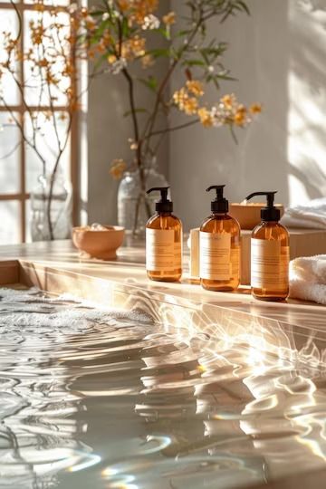 Premium Photo | Row of Soap Bottles on Bath Tub Generative AI Bath Products Photography, Bath Product Photography, Bath Tub Photography, Bathroom Display, Bath Tube, Soap Photography, Bath Aesthetic, Bath Photography, Intention Candles