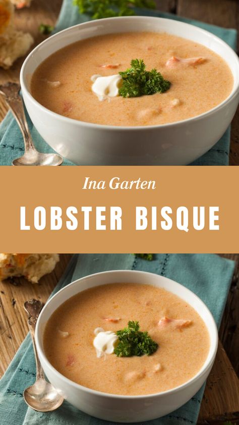 Ina Garten Lobster Bisque Recipe Gluten Free Lobster Bisque, Lobster Broth Recipes, Homemade Lobster Bisque, Easy Lobster Bisque Recipe, How To Make Lobster Bisque, Lobster Meat Recipes Healthy, Easy Shrimp Bisque Recipe, Recipes Using Seafood Stock, Lobster Stock Recipes