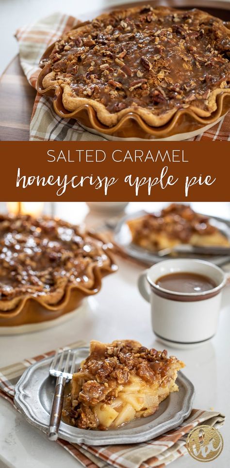 Salted Caramel Honeycrisp Apple Pie #saltedcaramel #honeycrisp #applepie #pie #dessert #recipe #fallbaking #caramel Honeycrisp Apple Pie Recipe, Salted Caramel Apple Pie Recipe, Caramel Apple Pies, Caramel Apple Pie Recipes, Salted Caramel Apple Pie, Best Apple Pie, Apple Pie Recipe, Caramel Apple Pie, Honeycrisp Apples