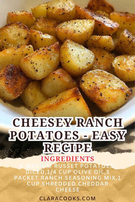 Cheesey Ranch Potatoes - Easy Recipe 3 Ingredient Potato Recipes, Cheesy Potatoes With Diced Potatoes, Bag Of Potatoes Recipes, Quick Potatoes Recipes Side Dishes, Recipes For Little Potatoes, Potato Recipes Without Cheese, Recipes Using Russet Potatoes, Recipes For Potatoes Side Dishes, Fresh Potato Recipes